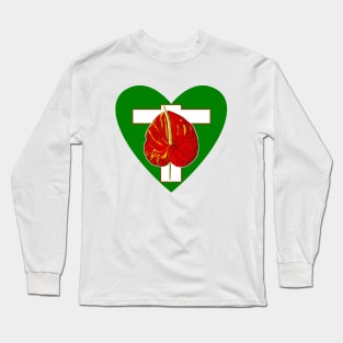 red flower and green heart Long Sleeve T-Shirt